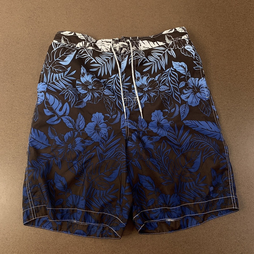 Paradise Collection Men's Size Medium Brown Blue White Floral Swim Trunks